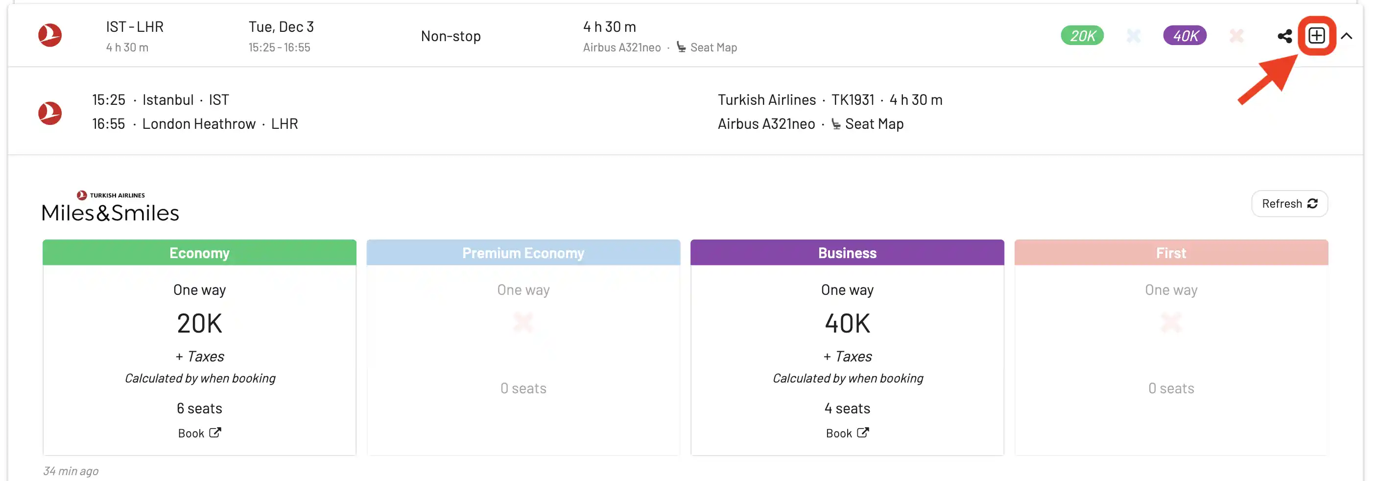 Building a round-trip award flight with AwardFares (Step 4).