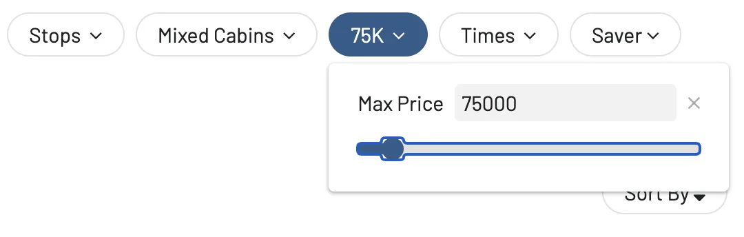 Filter Turkish Airlines award flights based on the price.