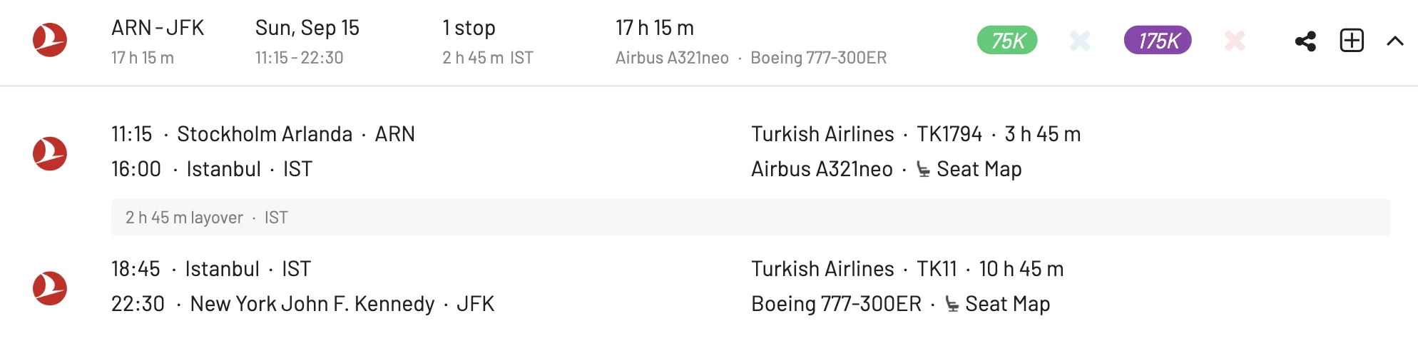 Turkish Miles&Smiles Award Pricing (Multiple Segments).