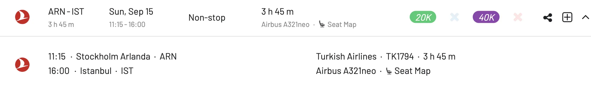 Turkish Miles&Smiles Award Pricing (Multiple Segments).