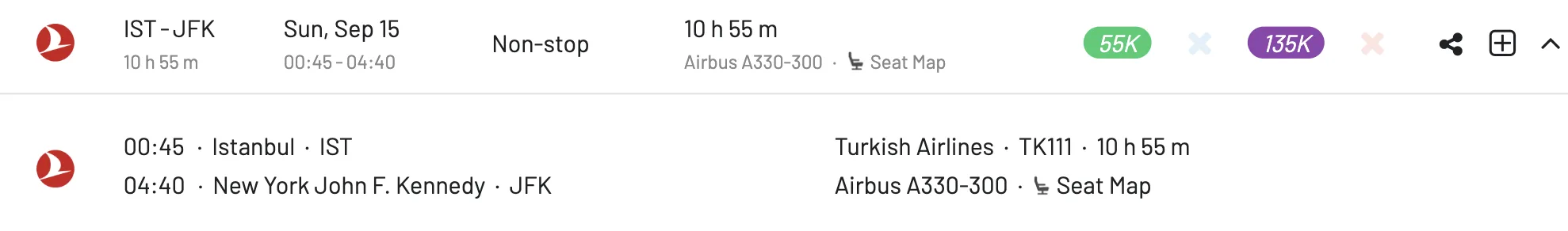 Turkish Miles&Smiles Award Pricing (Multiple Segments).