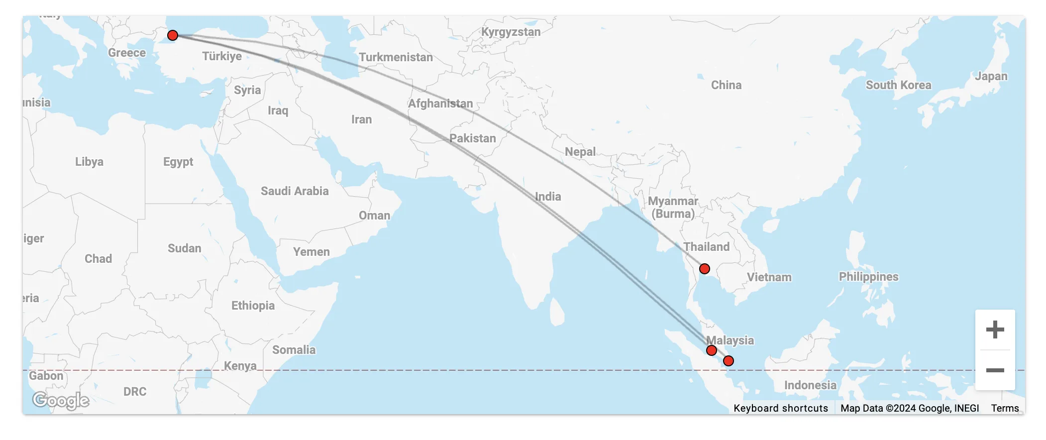 Istanbul (IST) to Bangkok (BKK), Singapore (SIN), or Kuala Lumpur (KUL) with Turkish Airlines Miles&Smiles.