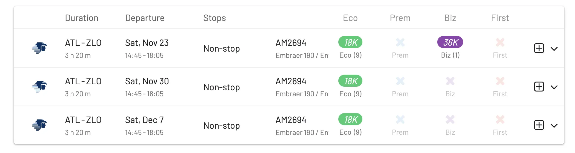 Atlanta to Manzanillo with Aeromexico (AwardFares).