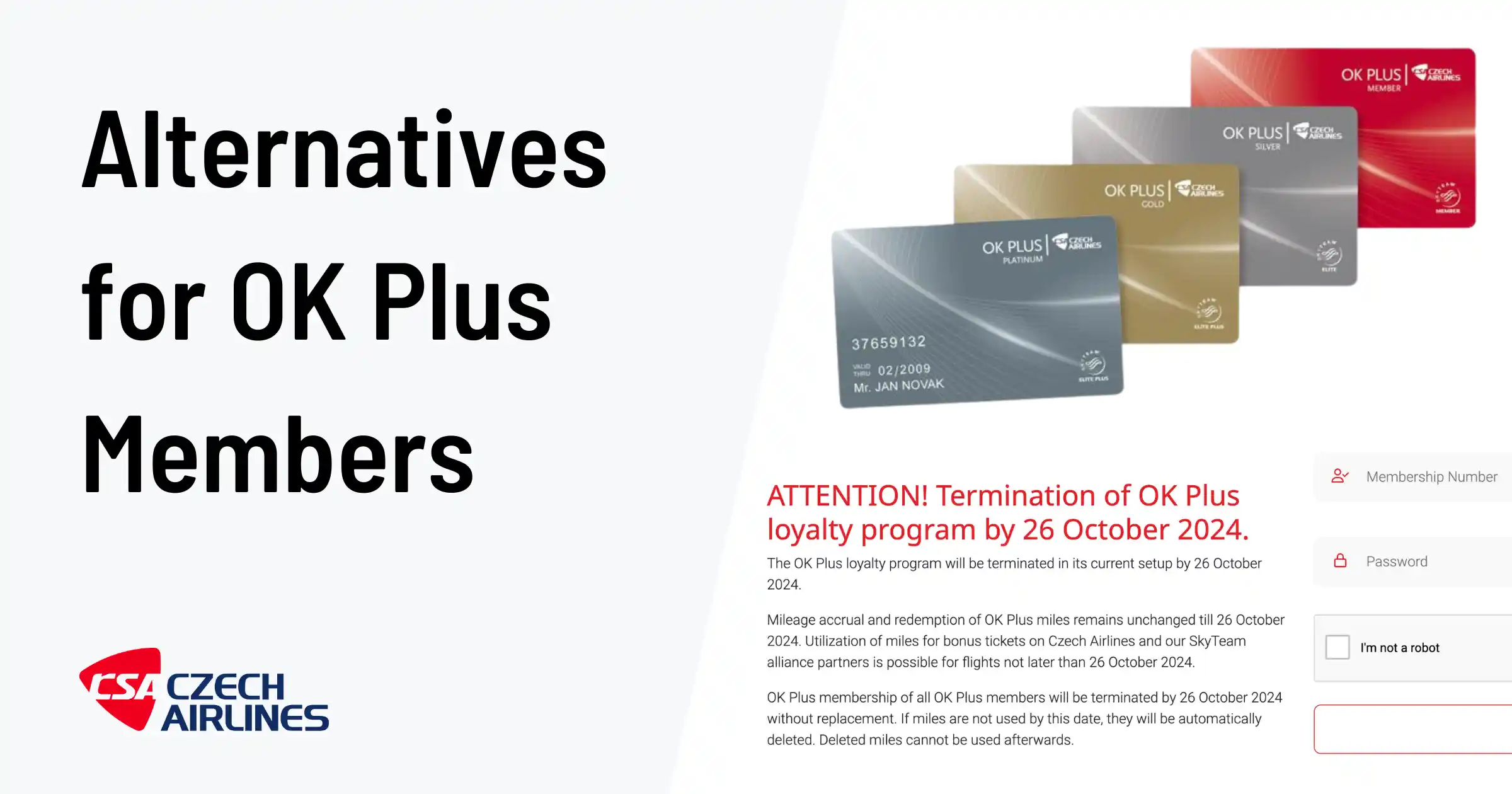 Cover image for Alternatives for OK Plus Members as Czech Airlines Closes