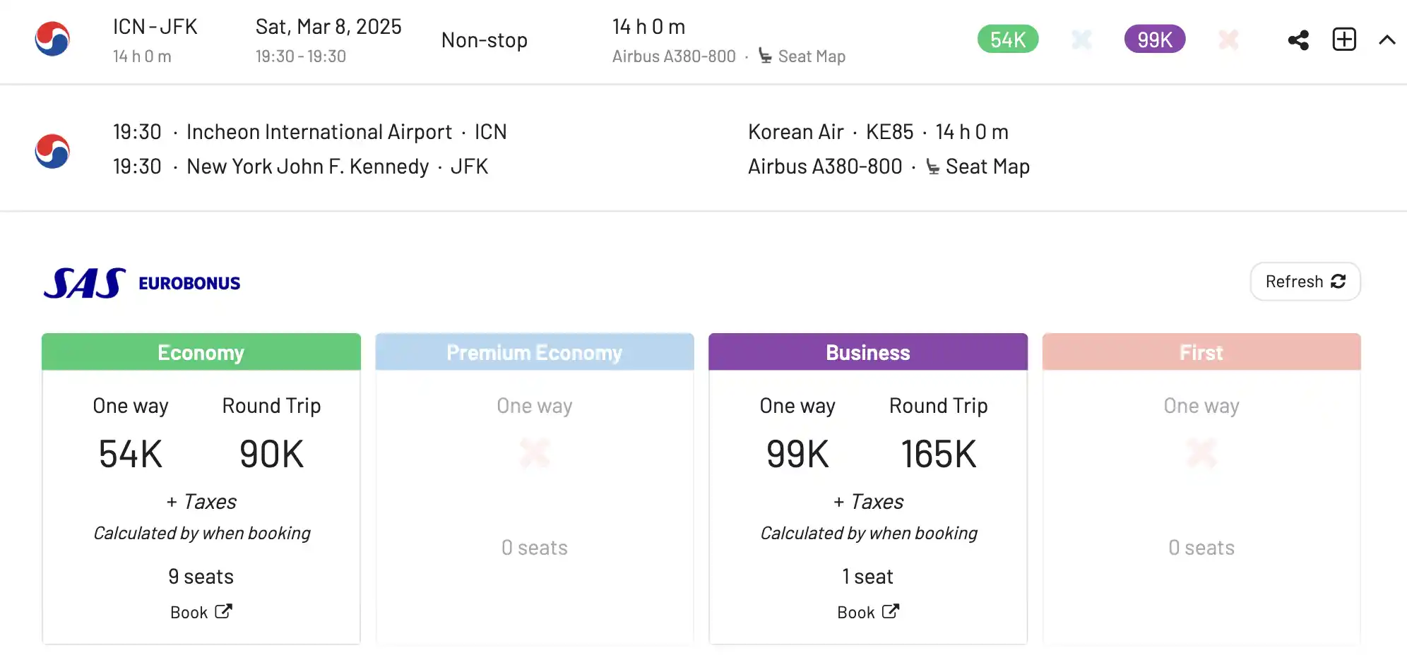 EuroBonus sweet spots for the Amex 2 for 1 voucher with Korean Airlines