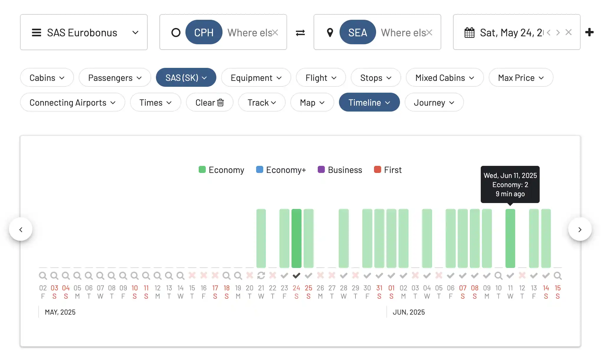 Book Copenhagen to Seattle nonstop using EuroBonus points.