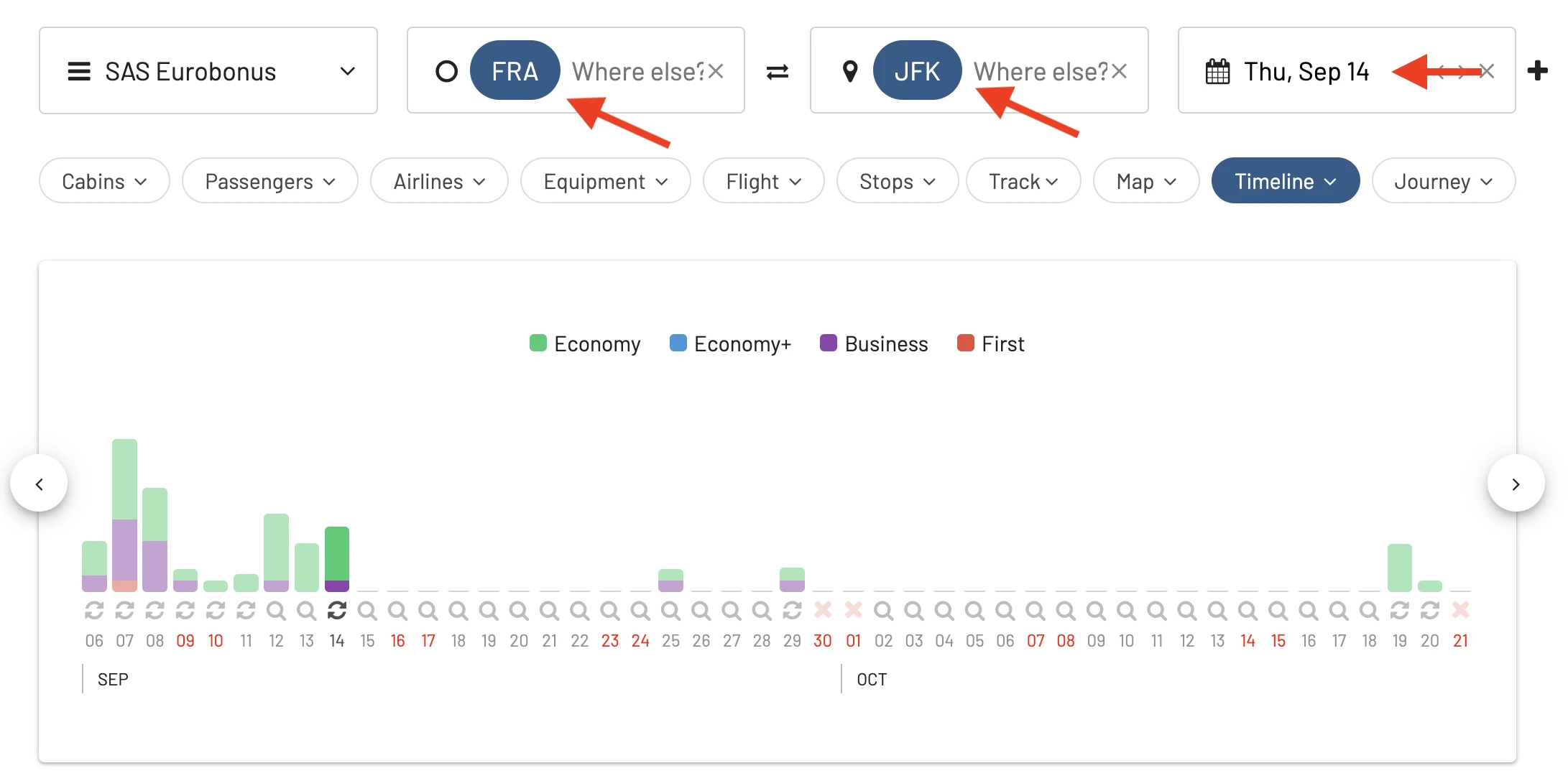 Search for an award flight using points or miles with AwardFares