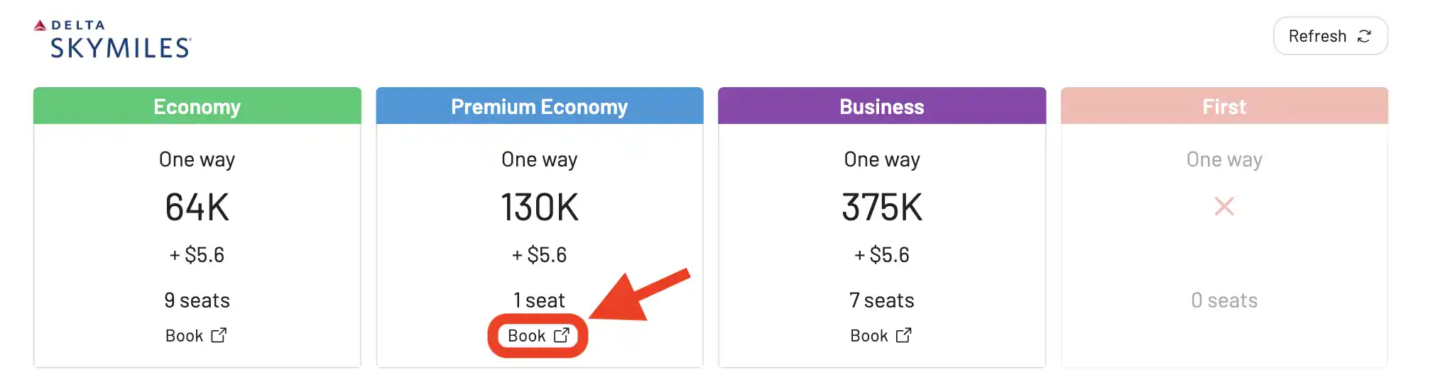 AwardFares will redirect you to Delta's website to book SkyMiles award flights.