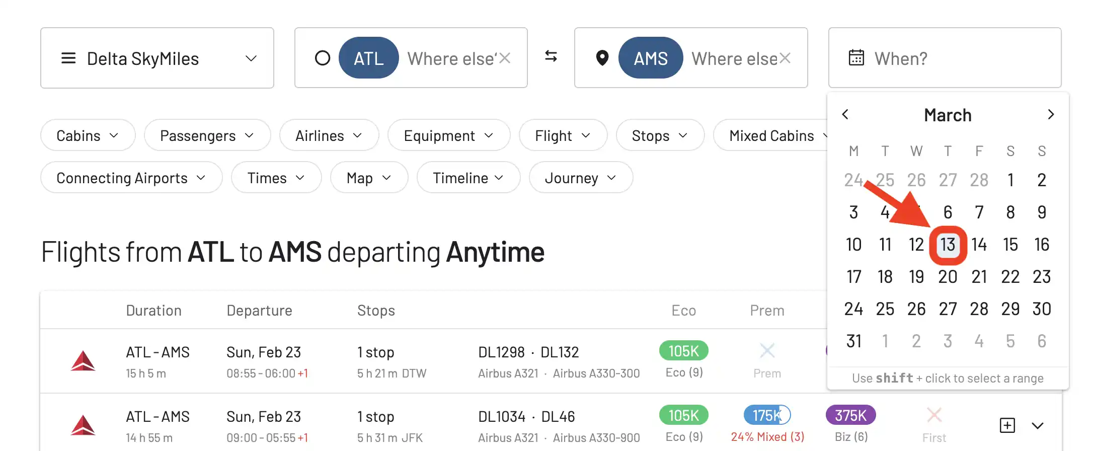 How to find cheaps Delta SkyMiles award flight using AwardFares.