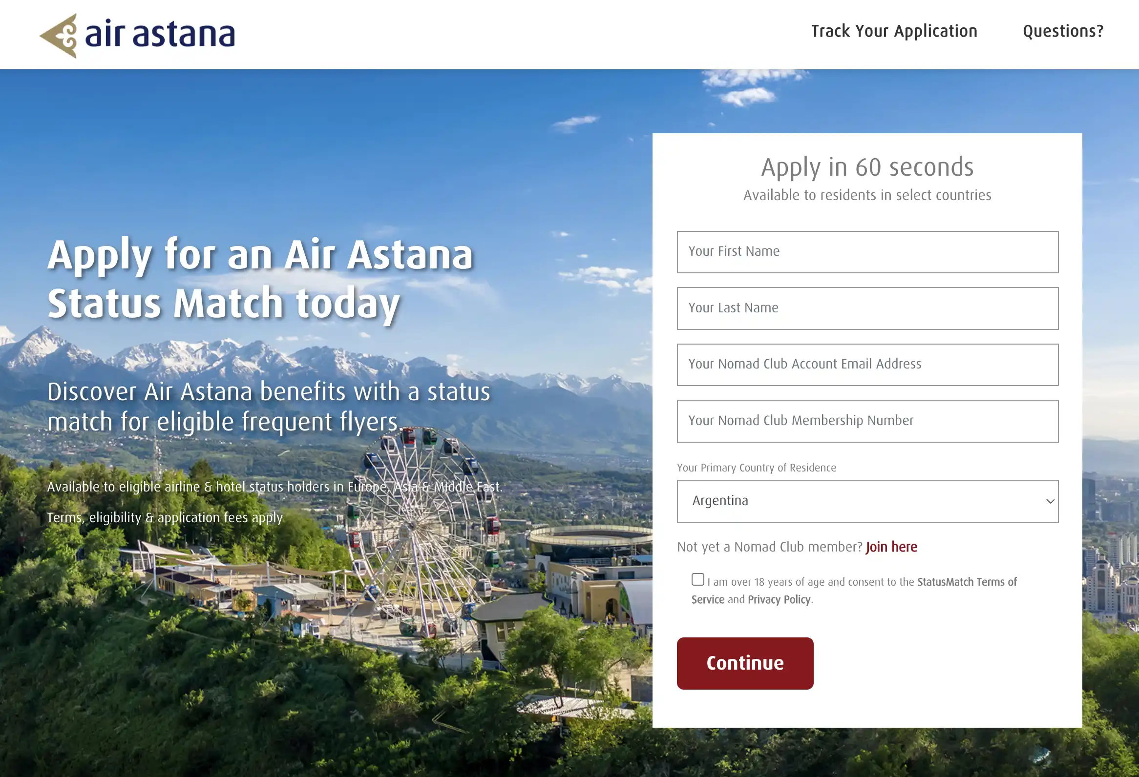 Ongoing Air Astana Status Match Offer.