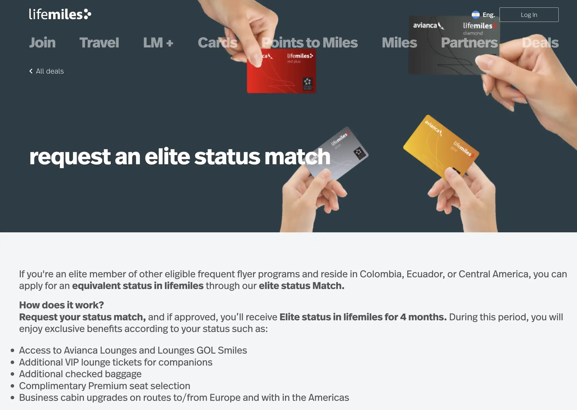 Ongoing Avianca Lifemiles Status Match Offer.