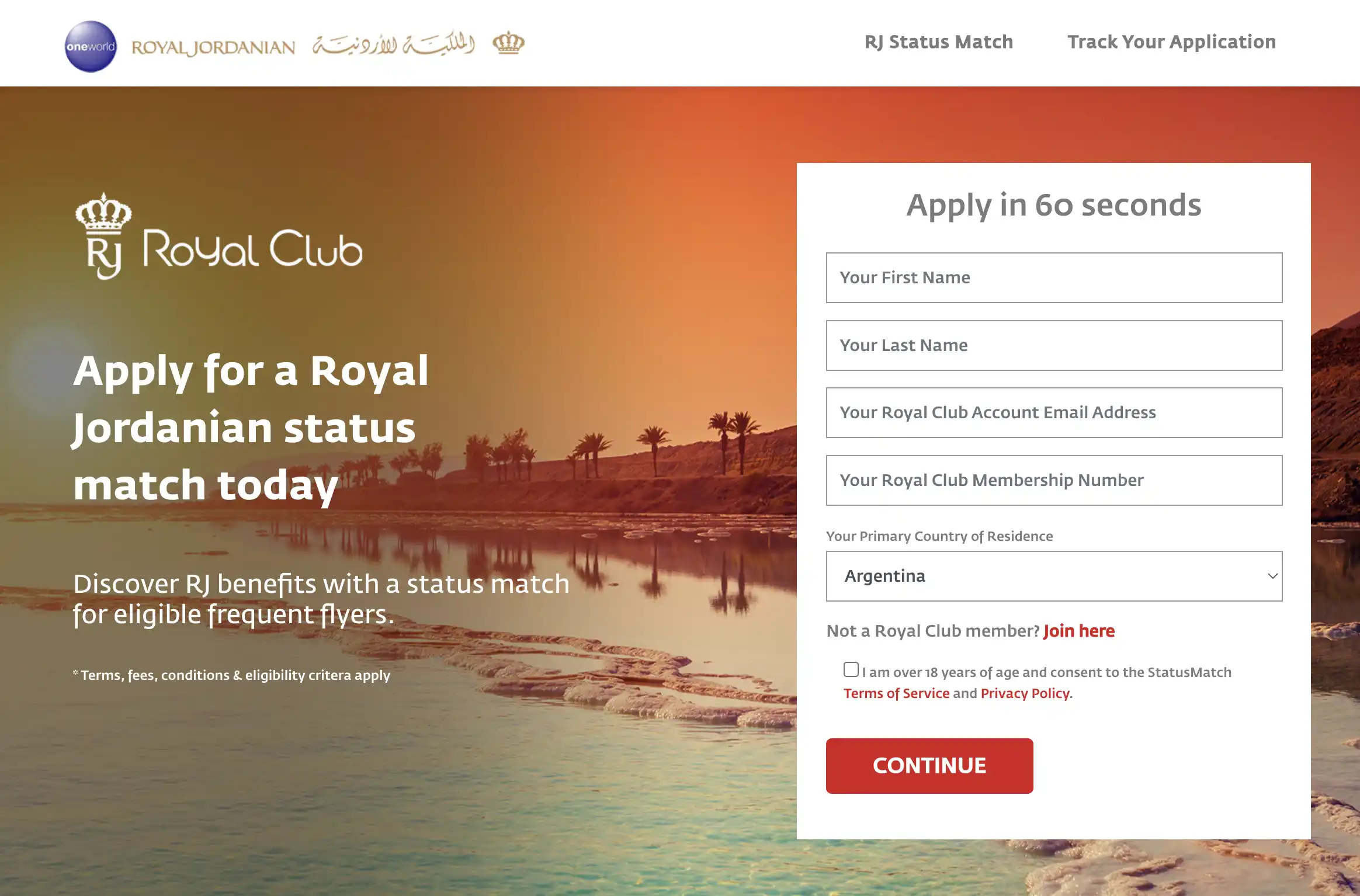 Ongoing Royal Jordanian Status Match Offer.