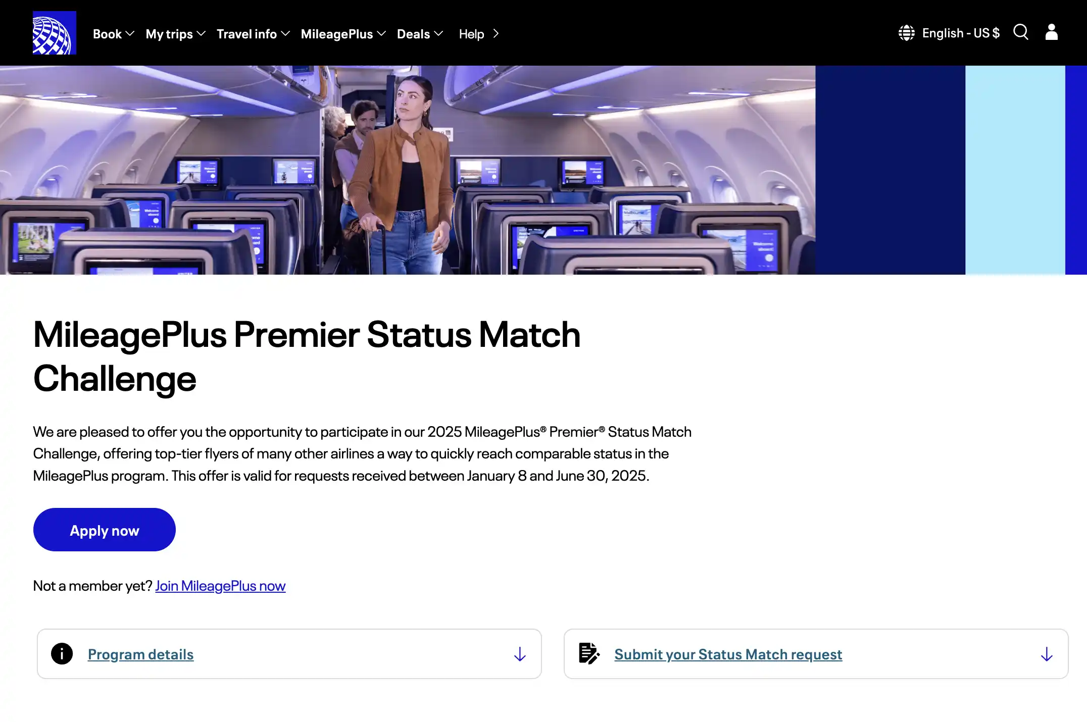 Ongoing United MileagePlus Status Match Offer.