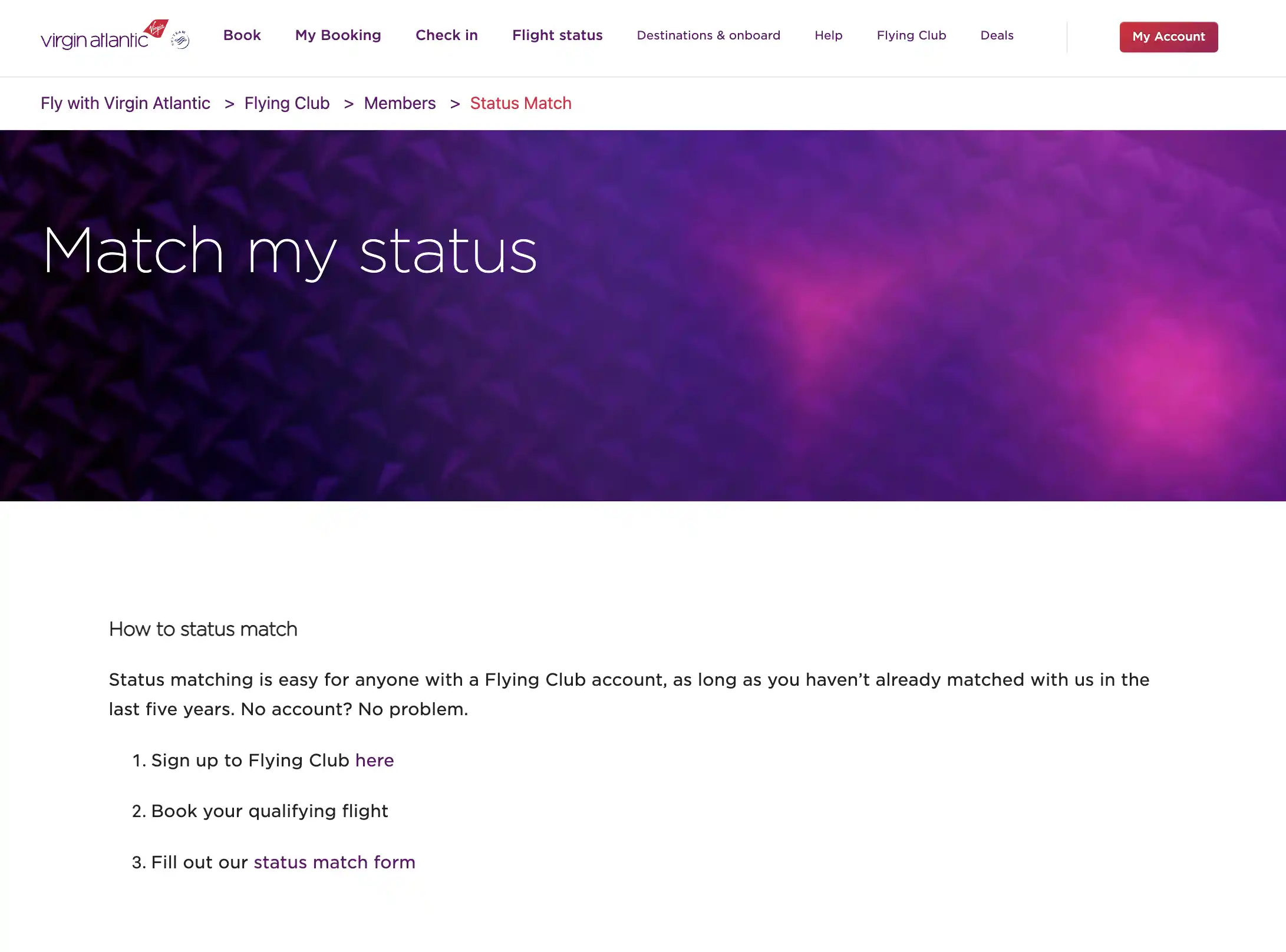 Ongoing Virgin Atlantic Flying Club Status Match Offer.