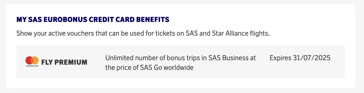 SAS Mastercard FlyPremium Benefit.