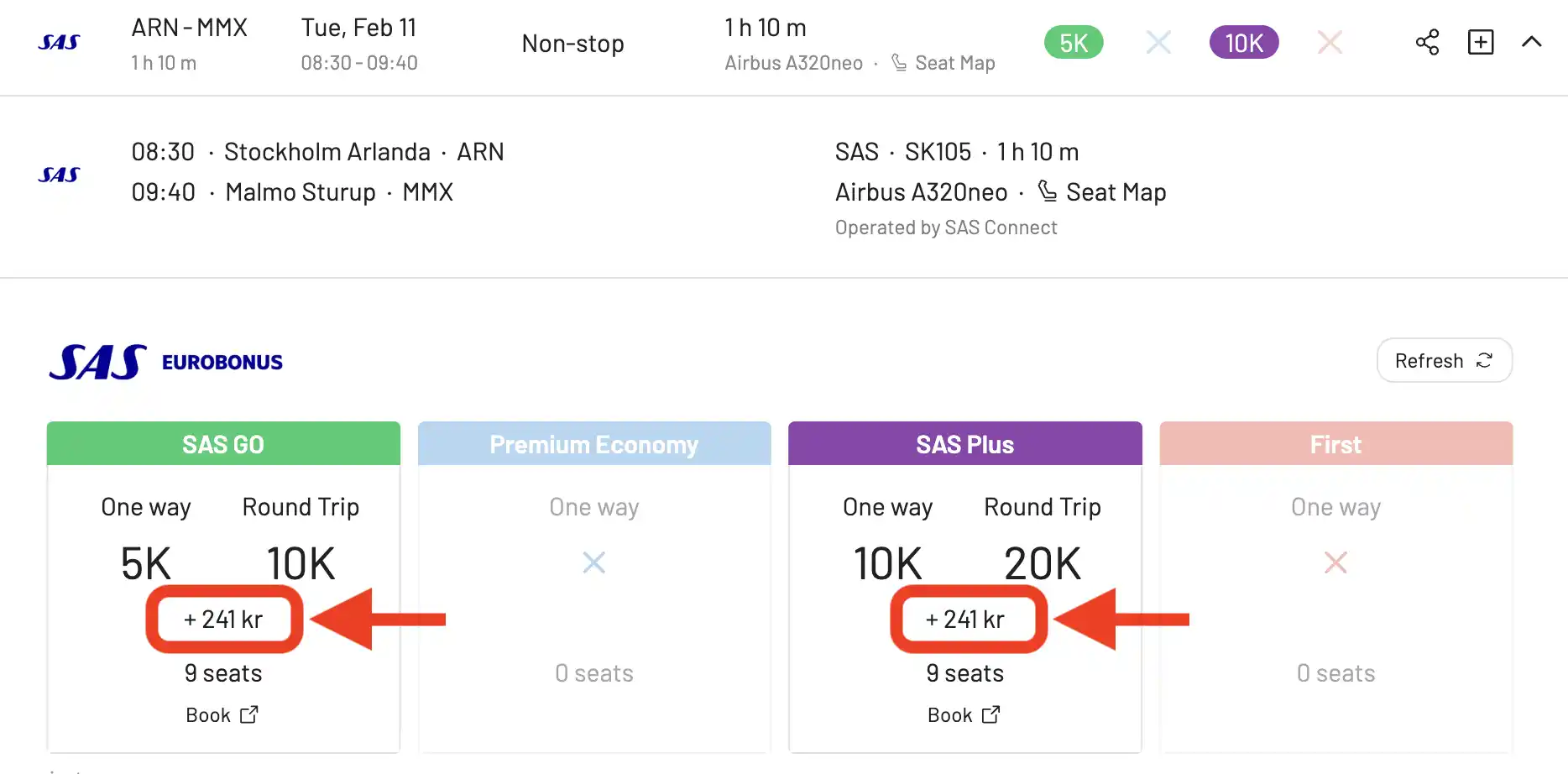 Taxes and fees when redeeming EuroBonus points.