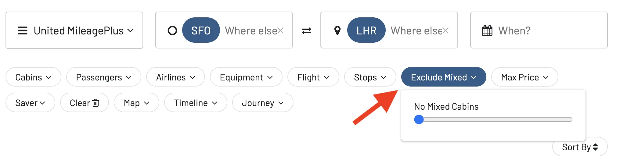 Exclude mixed cabins when searchin for United.