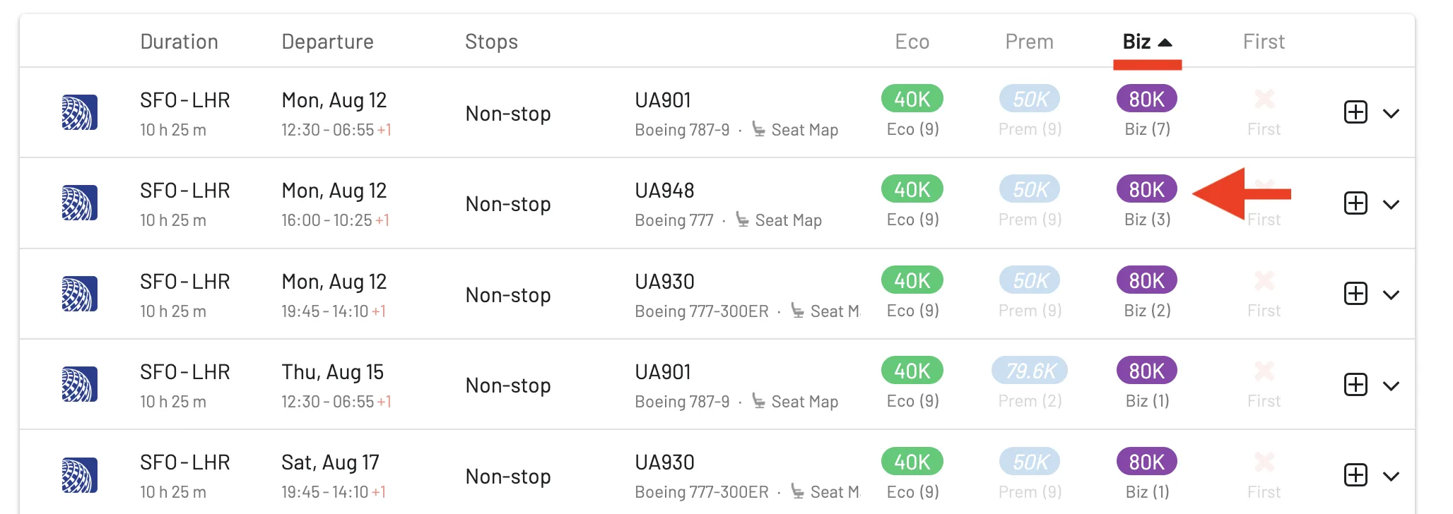 Exclude mixed cabins when searchin for United.