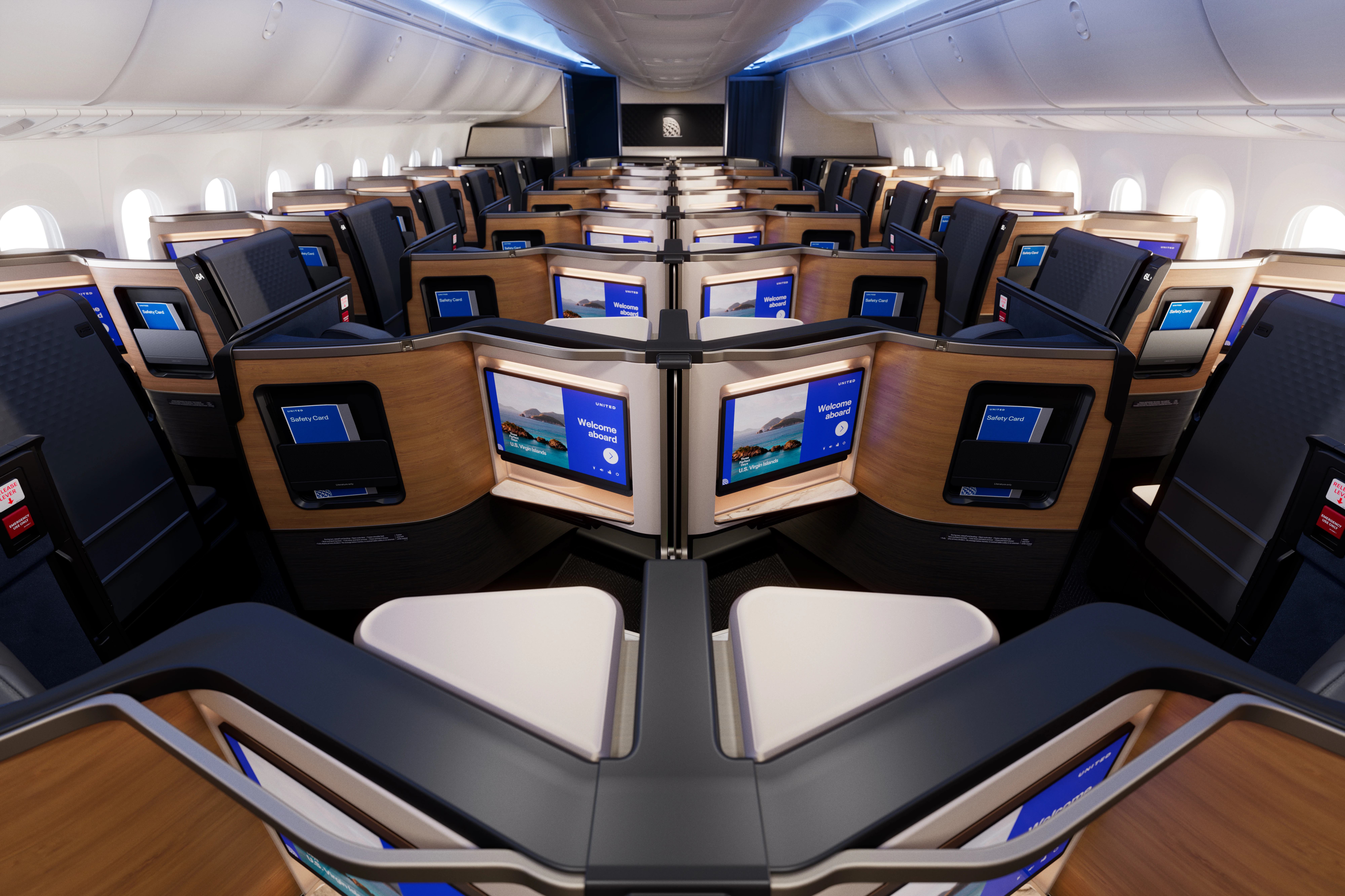 United Airlines reveal new cabin interiors on their 787-9, including Polaris Studio Suites