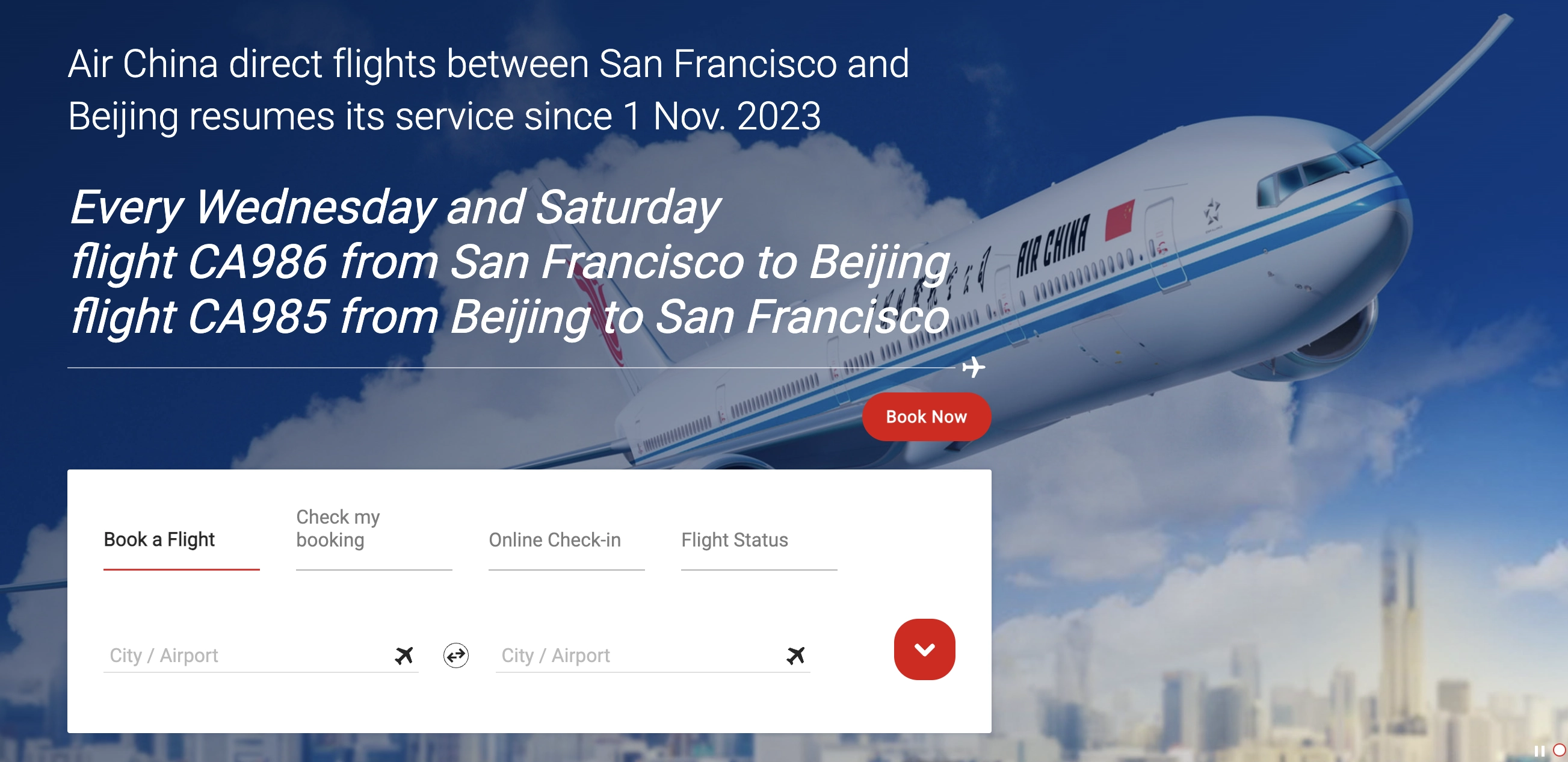 Air China Resumes San Francisco to Beijing Starting November 1st (AwardFares).