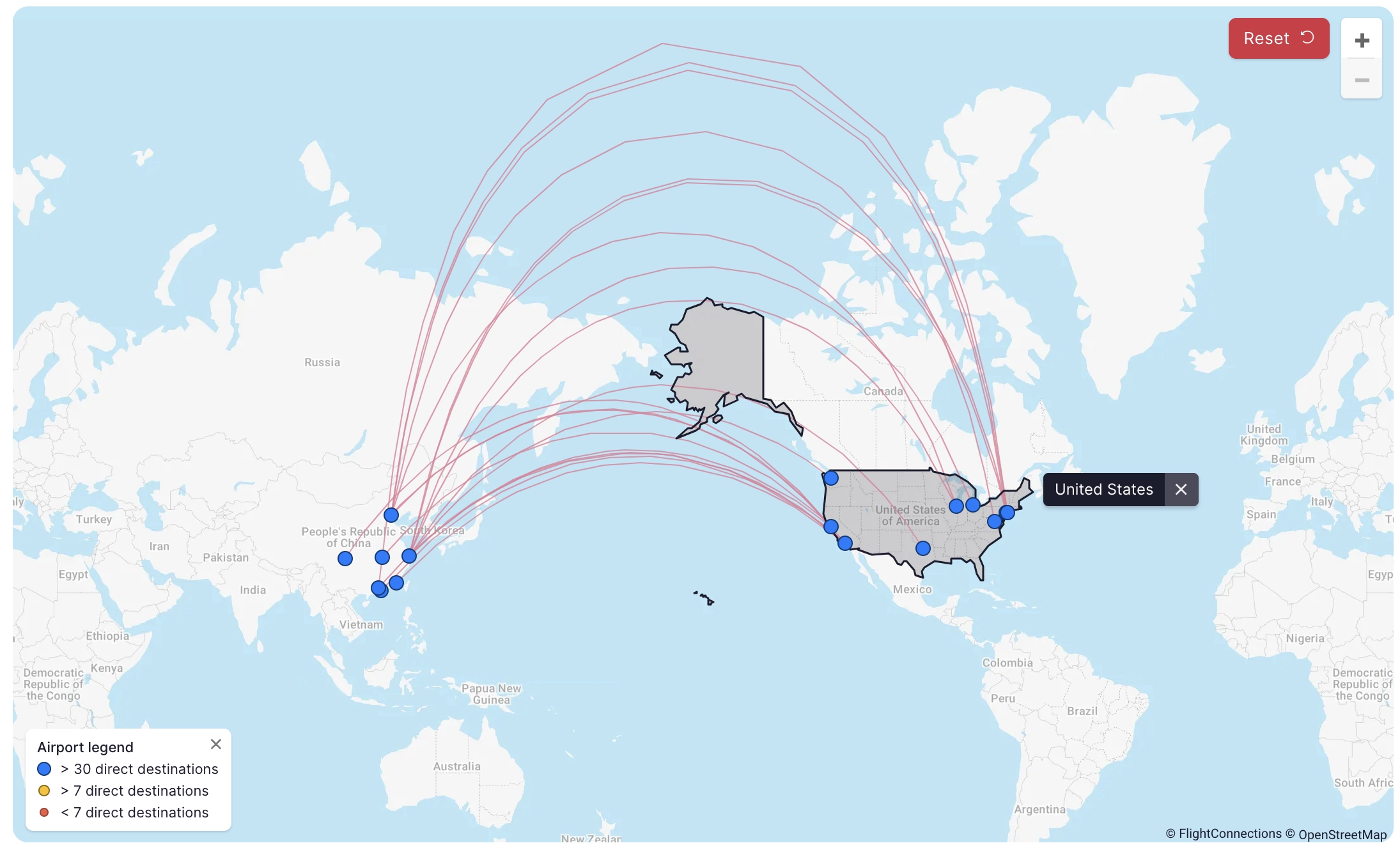 Nonstop routes between the United States and China (Flightconnections).