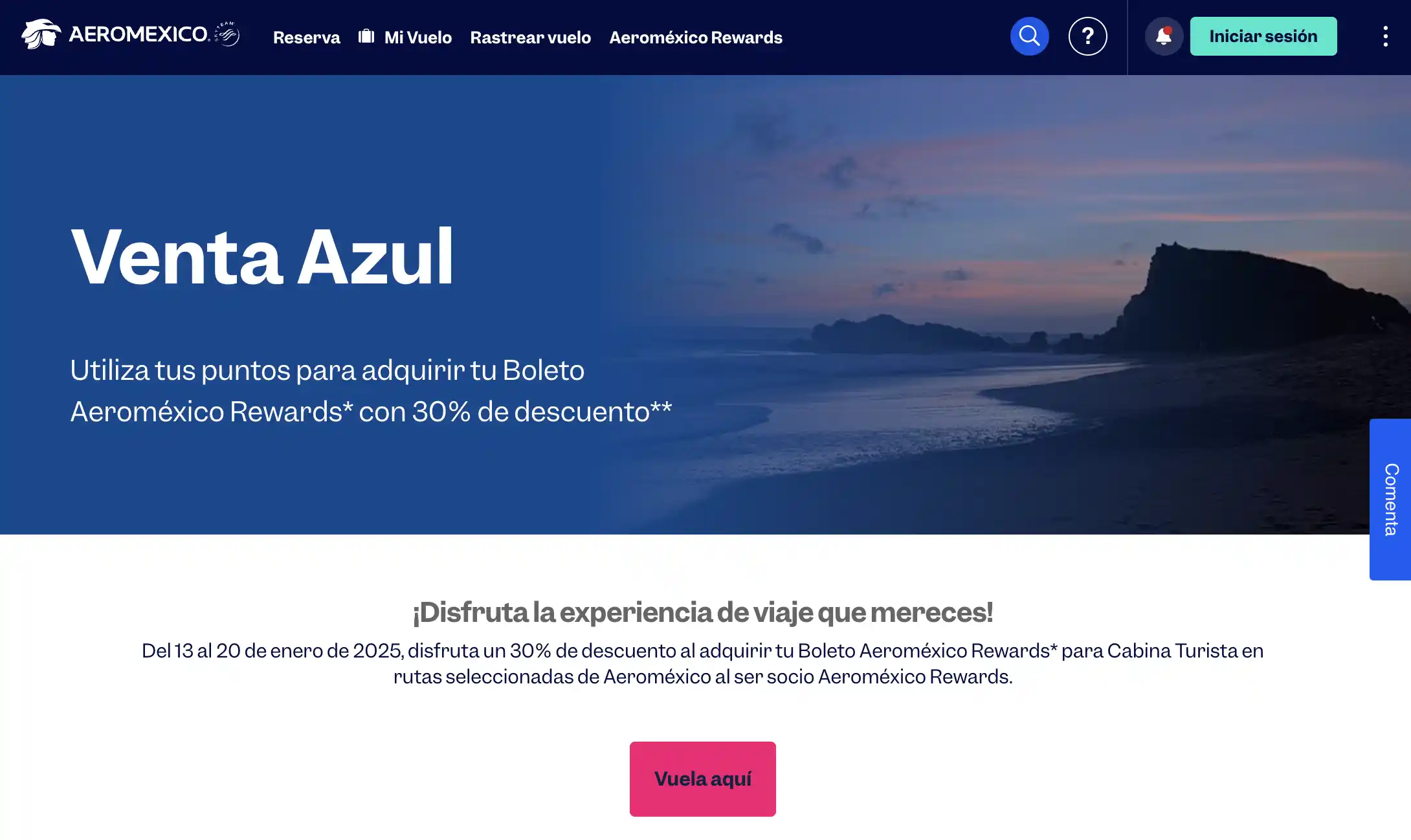 Aeroméxico Rewards Venta Azul (January 2025): 30% off in Economy Class.