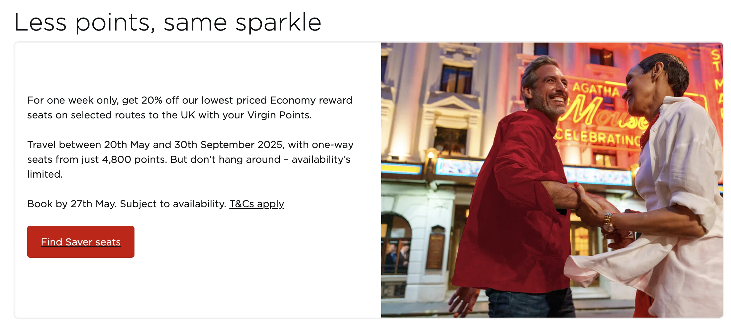 Virgin Atlantic award sale – fly to the UK from 4,800 points