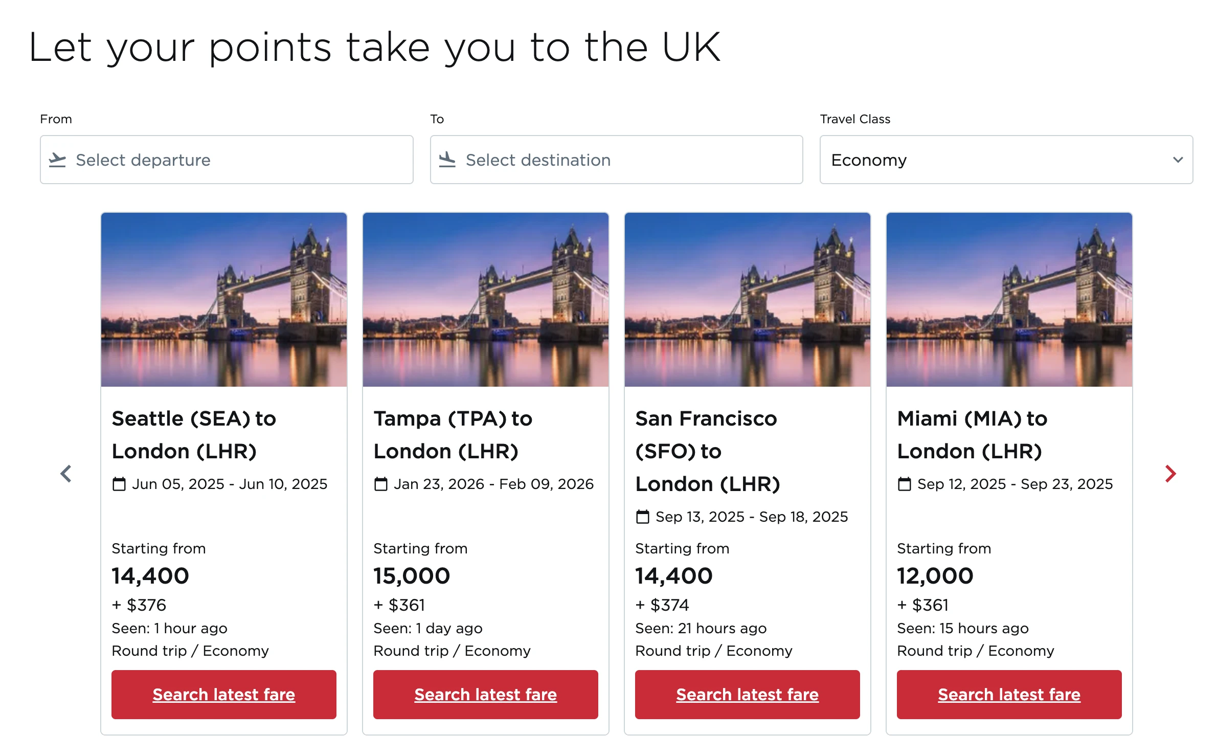 Virgin Atlantic award sale – fly to the UK from 4,800 points.