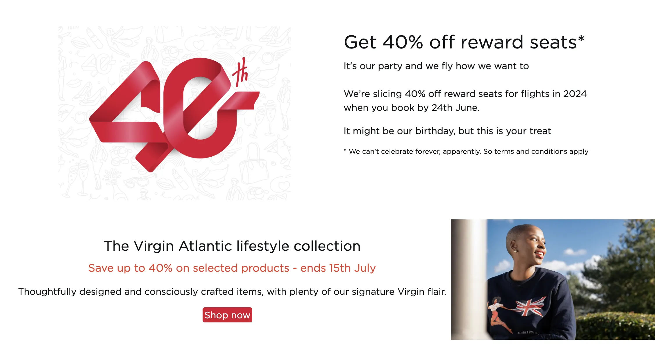 Virgin Atlantic is offering 40% Off Reward Flights.