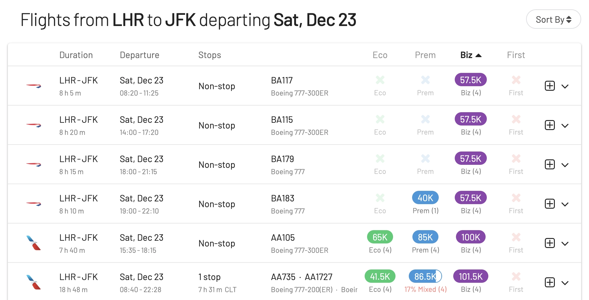  AAdvantage Award Flights from London to New York over Christmas 2023