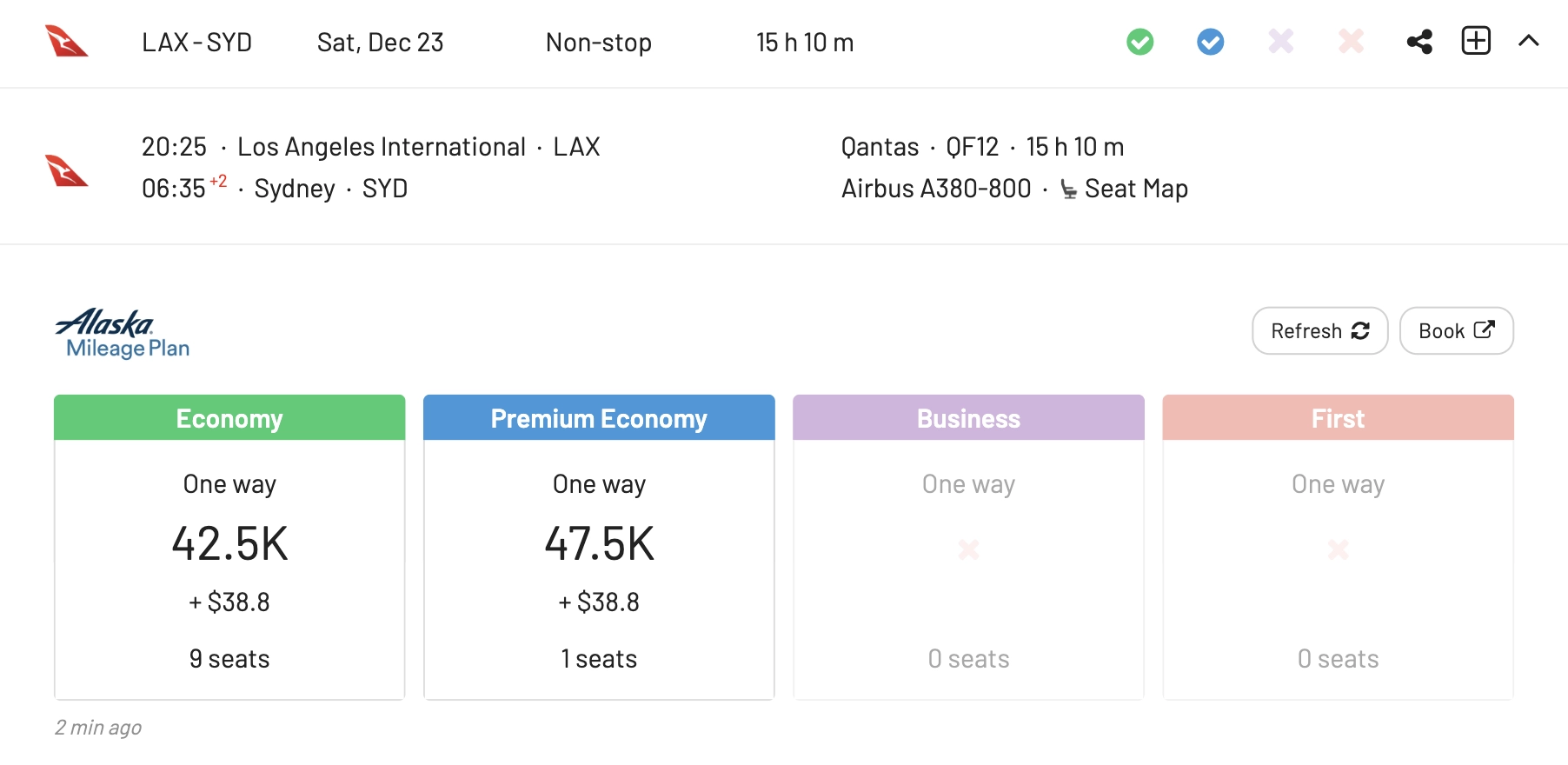  Los Angeles (LAX) to Sydney (SYD) for 47.5k Alaska Mileage Plan Miles