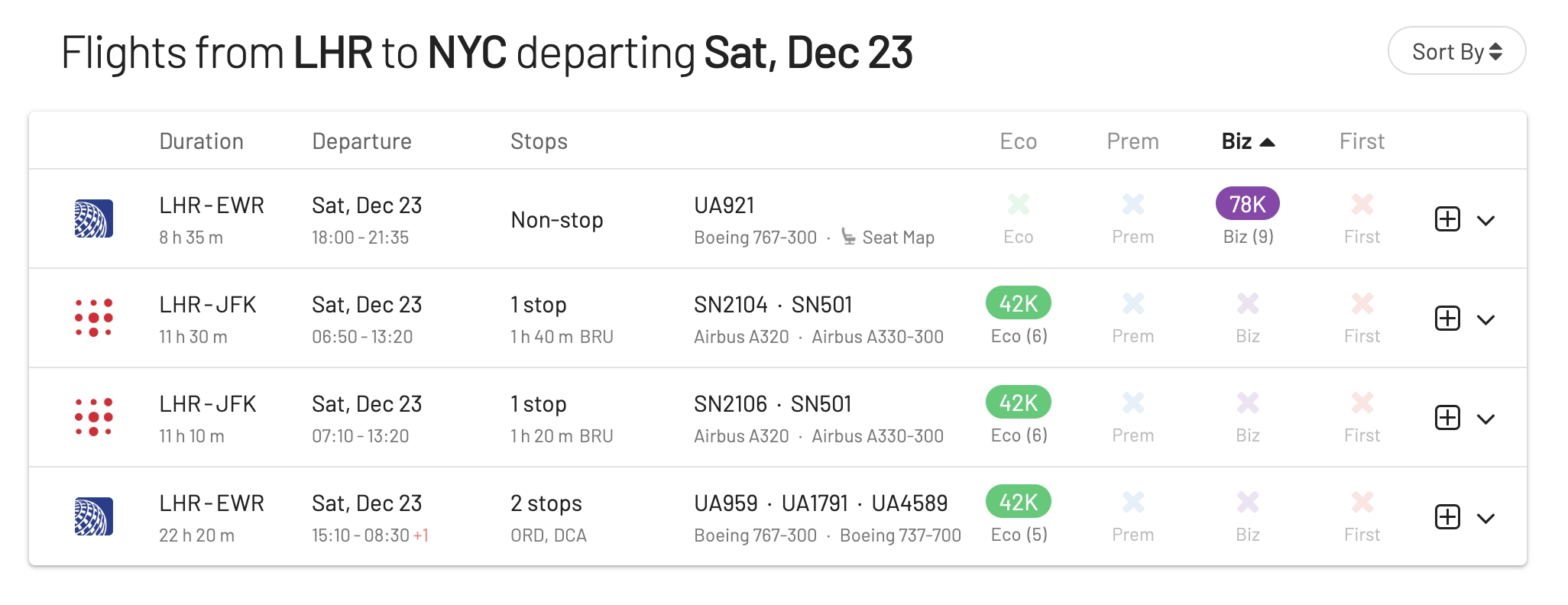  SAS EuroBonus Award Flights from London to New York over Christmas 2023